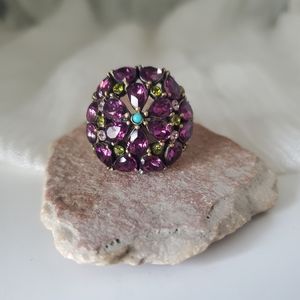 Heidi Daus Purple/Multicolor Crystal Flower Statement Ring
